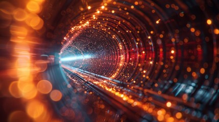 A particle accelerator in action, particles speeding through a circular tube - obrazy, fototapety, plakaty