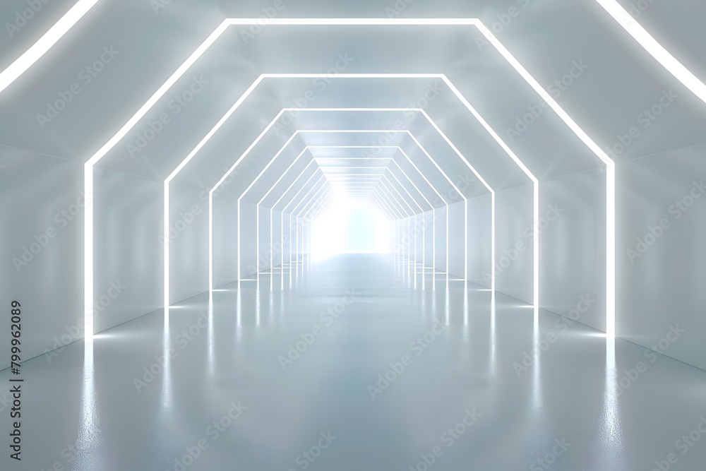 Aufkleber abstract white background with glowing neon light tunnel and empty space for product presentation