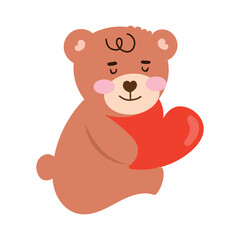 cute bear with pink heart for valentine day. heart ballon red color . valentine celebration.  character design collection baby bear valentines day Love 