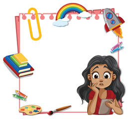 Obraz premium Girl pondering within a colorful, imaginative frame