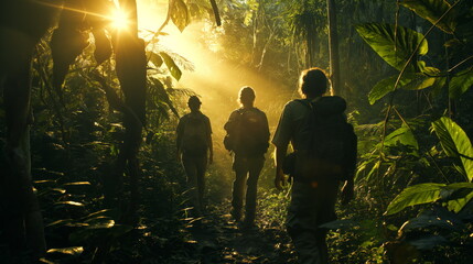Experts prepare to embark on an expedition deep into the heart of the jungle in search of adventure. Captivating atmosphere of suspense and anticipation