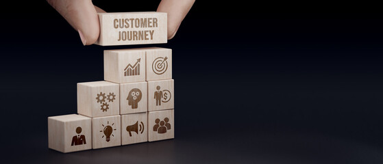 Inscription Customer journey on the virtual display. Business Technology Internet and network concept. 3d illustration