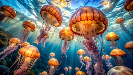jellyfishes in a water background. medusa water animal high quality photo