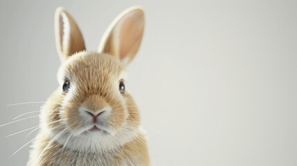 Obraz premium A close-up view of a rabbits face with a pure white background, showcasing its whiskers, nose, and expressive eyes