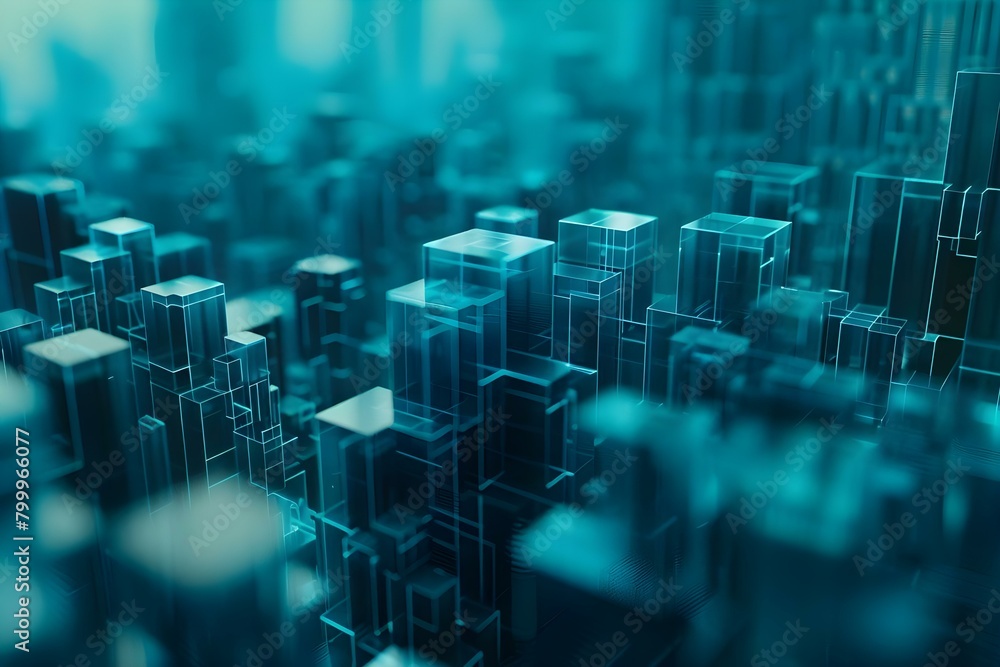 Poster abstract 3d render of digital voxel cubes in a futuristic pixelated style. concept digital art, 3d r