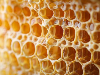 High-magnification view of a honeycomb, intricate structures, macro photography