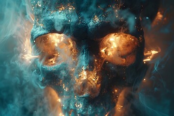 Mysterious Glowing Skull in Blue Smoke
