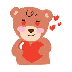 cute bear with pink heart for valentine day. heart ballon red color . valentine celebration.  character design collection baby bear valentines day Love 