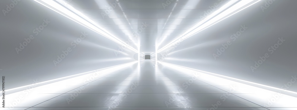 Aufkleber abstract white background with glowing neon light tunnel and empty space for product presentation