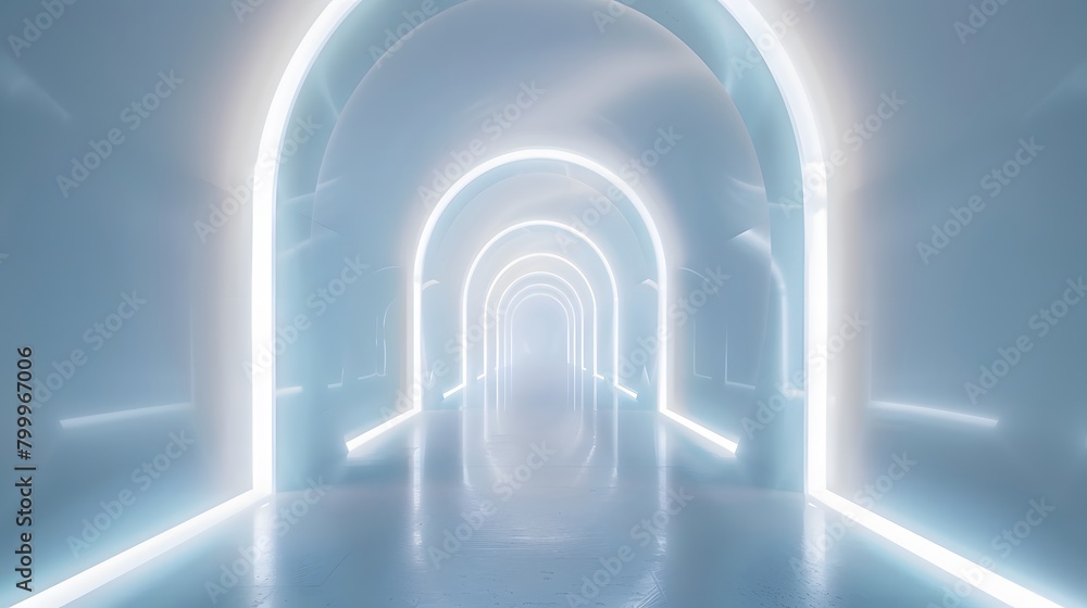 Aufkleber abstract white background with glowing neon light tunnel and empty space for product presentation