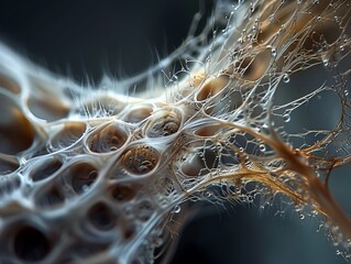 High-magnification of a human hair follicle, intricate structures, macro photography