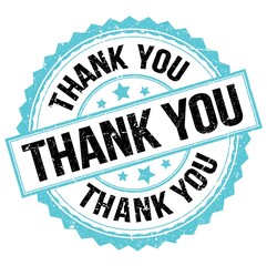 THANK YOU text on blue-black round stamp sign