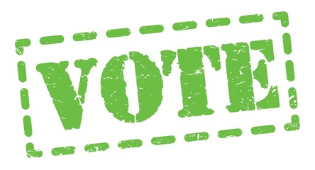 VOTE text written on green stamp sign.