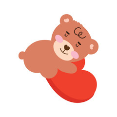 cute bear with pink heart for valentine day. heart ballon red color . valentine celebration.  character design collection baby bear valentines day Love 