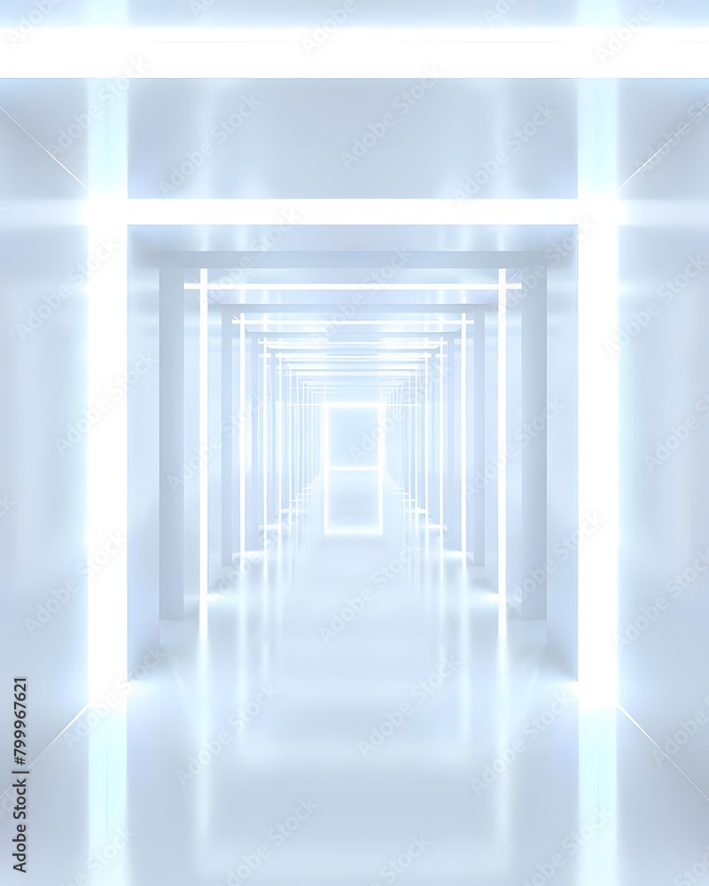Aufkleber abstract white background with glowing neon light tunnel and empty space for product presentation