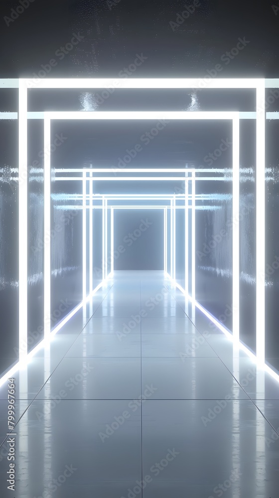 Aufkleber abstract white background with glowing neon light tunnel and empty space for product presentation