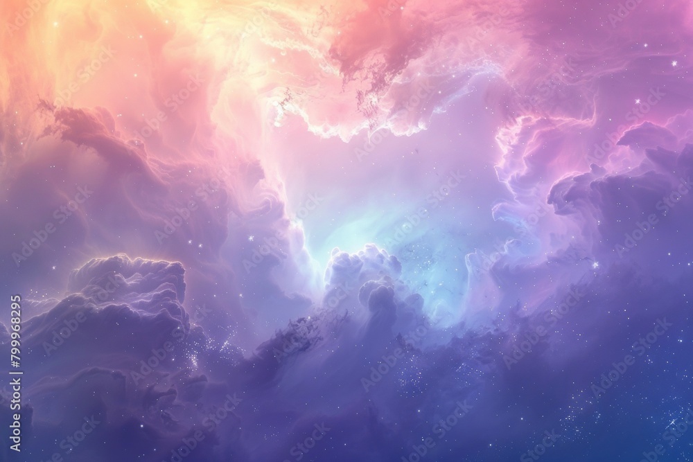 Poster a nebula with a calming color palette and smooth gradients, creating a peaceful desktop background