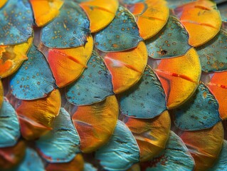 High-magnification view of a fish's scale, intricate textures, macro photography
