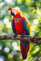 Obraz premium A vibrant parrot with colorful feathers perched gracefully on a tree branch in a natural setting