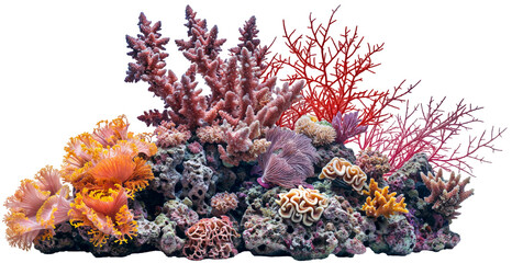 A tropical coral reef on rocks isolated on a white background