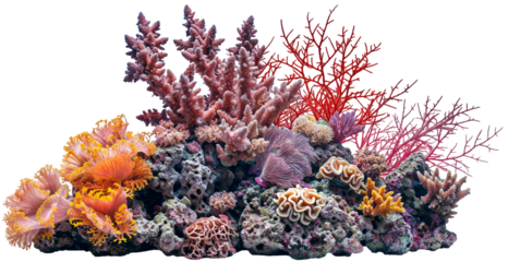 A tropical coral reef on rocks isolated on a white background