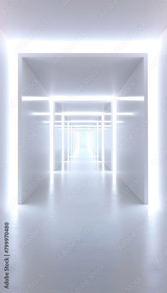 Aufkleber abstract white background with glowing neon light tunnel and empty space for product presentation