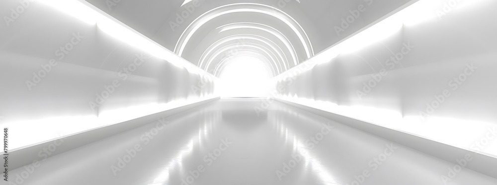 Aufkleber abstract white background with glowing neon light tunnel and empty space for product presentation