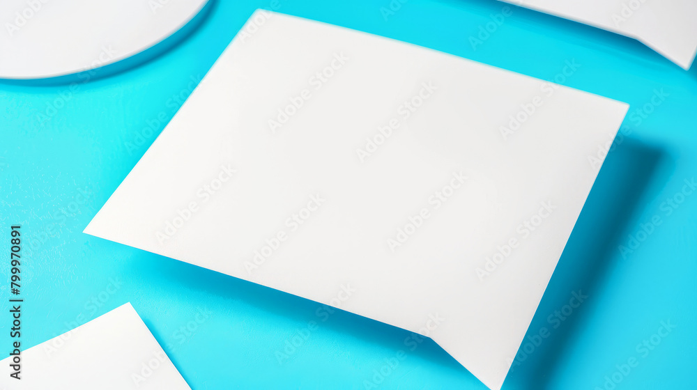 Poster notification concept with a blank white speech bubble on a turquoise background for message display