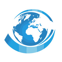 Naklejka premium blue and white globe encircled by a gold ring