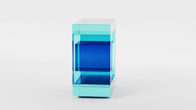 Glass transparent cubes and rectangles 3d geometric shape. Techno or business looping animation background