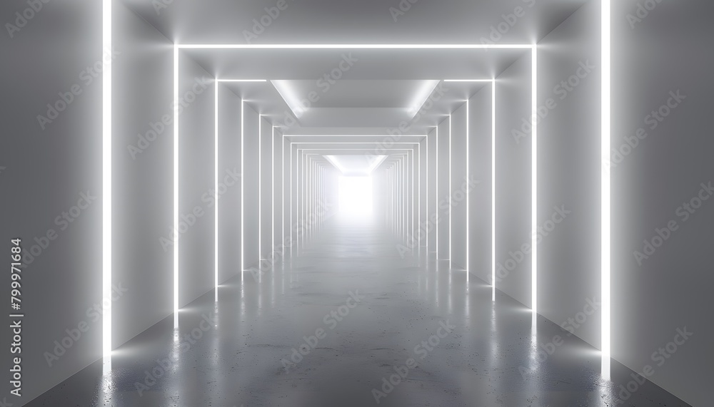 Aufkleber abstract white background with glowing neon light tunnel and empty space for product presentation