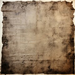 Sheet of aged paper stained with black ink, background, copy space.