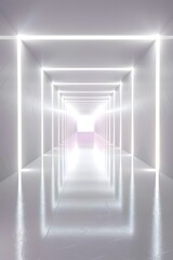 Obraz premium Abstract white background with glowing neon light tunnel and empty space for product presentation