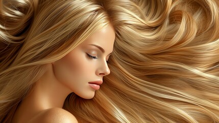 Obraz premium A portrait of a beautiful woman with long wavy blonde hair.