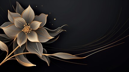 A beautiful black flower with gold accents on a black background.