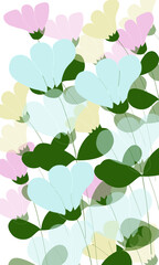 Beautiful card with a bouquet of delicate spring pink yellow blue flowers tulips on a grey background, holiday card, color design floral pattern, frame, invitation card, birthday, congratulations