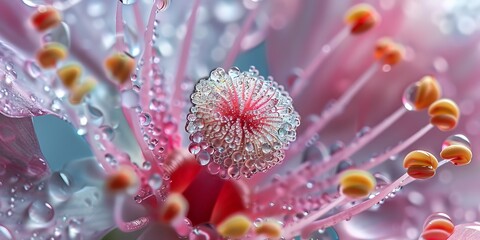 Zoomed-in view of a flower's pistil and stamen, high-magnification with intricate structures