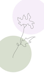 Geometric design postcard with black flower, white background, holiday greetings card with circle and shapes, colorful simple floral pattern, frame, card for invitation, birthday, for congratulation