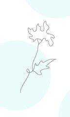 Geometric design postcard with black flower, white background, holiday greetings card with blue circle, simple floral pattern, frame, card for invitation, birthday, for congratulation