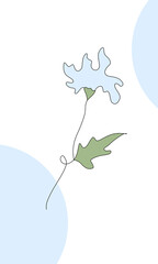 Card geometric design with blue flowers on white background, holiday greetings card with lines and shapes, colorful simple floral pattern, frame, card for invitation, birthday, for congratulations 