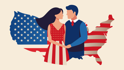 With each stitch the couples love for their country shines through creating a beautiful and meaningful tribute to Independence Day.. Vector illustration - obrazy, fototapety, plakaty