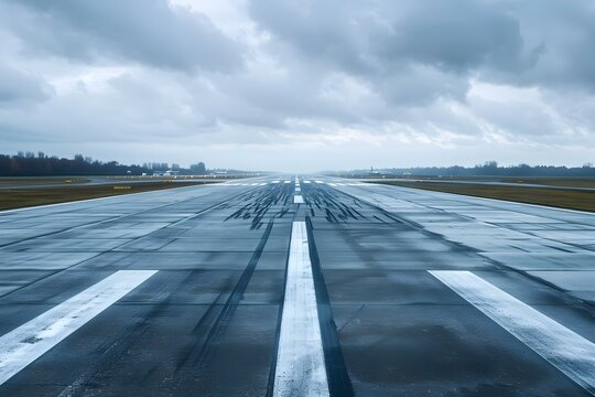 Empty Airport Runway: Minimalistic Wide Angle Shot. Concept Minimalistic Photography, Wide Angle Shot, Empty Airport Runway, Industrial Landscape, Clean Lines