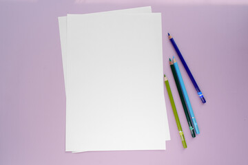 blank paper and pencils sketch mock up