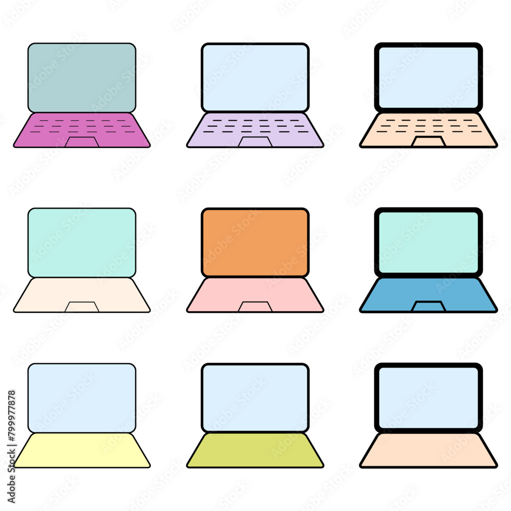 Poster set of laptop flat web icon, notebook computer technology symbol , blank display vector illustration