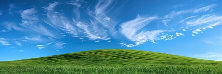 A grassy hillside under the blue sky