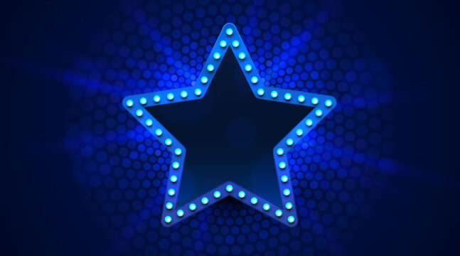 Light star frame label, event bar casino, show signboard. Vector illustration
