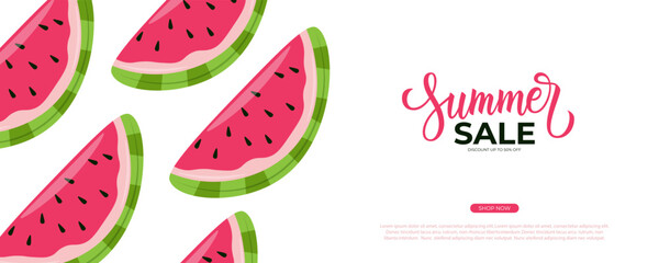 Summer Sale Banner. Summertime commercial background with watermelon slices for seasonal shopping promotion and summer sale advertising. Vector illustration.