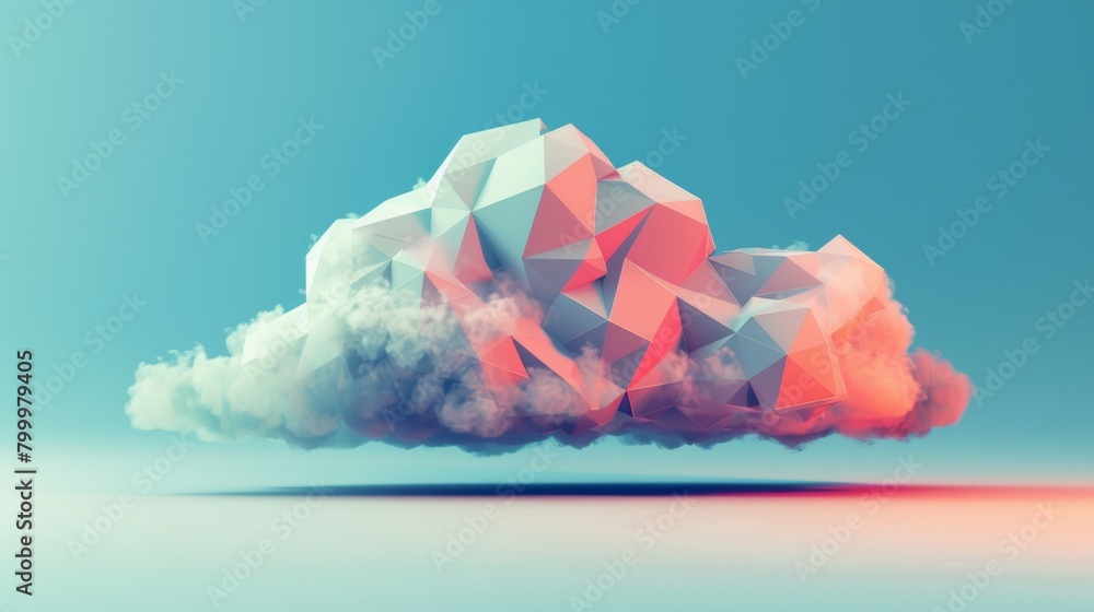 Poster a geometric cloud built from triangular wireframe elements, emphasizing its structured and modular n