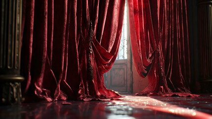 A theater with red curtains and gold trim. AI generative.
