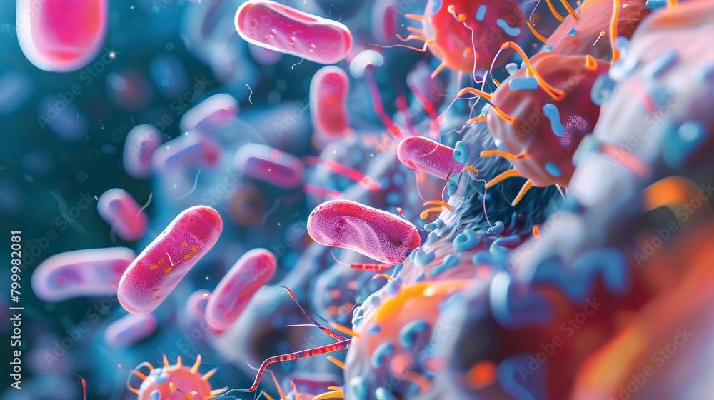 Poster colorful abstract bacteria illustration with antibiotic resistance concept. microbiota and microbiom